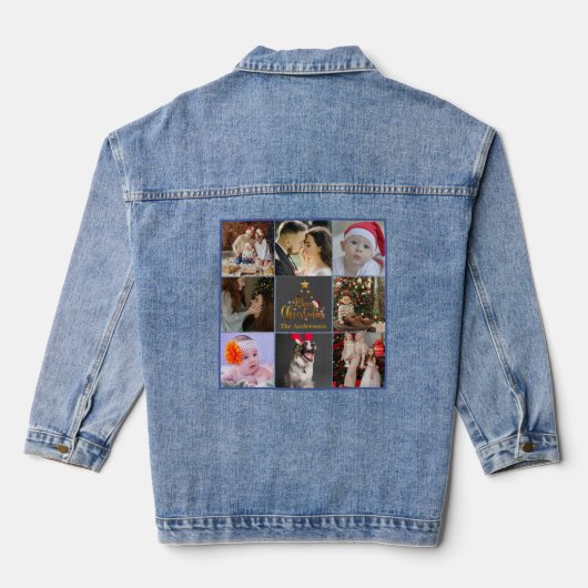 Moderne kerstfamilie foto Rustic Denim Jacket (Achterkant)