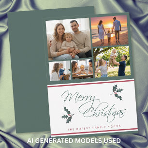 Moderne Kerstfeest-foto-collage met hulst Vrolijk Feestdagenkaart