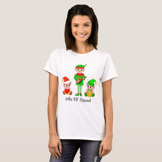 Moderne kerstfeestdag — Jolly Elf Squad T-Shirt (Voorkant volledig)