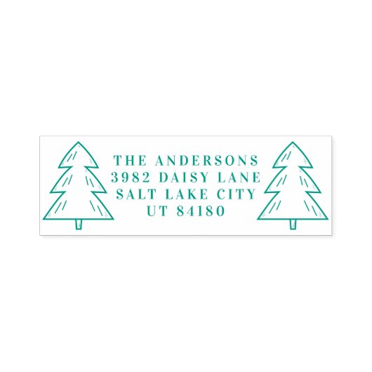 Moderne kerstfeestdag met groene bomen  zelfinktende stempel (Design)