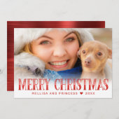 Moderne kerstfeestdag met rood script feestdagenkaart (Voorkant / Achterkant)