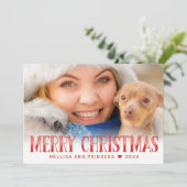 Moderne kerstfeestdag met rood script feestdagenkaart (Staand voorkant)