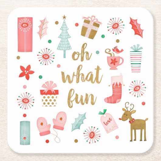 Moderne kerstfeestdag vierkante kartonnen onderzetter (Voorkant)