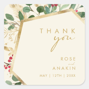 Moderne kerstfeestelijke crème Dank je huwelijk Vierkante Sticker