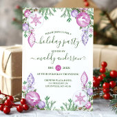 Moderne kerstfeestroze Paarse Waterverf Feestdagenkaart