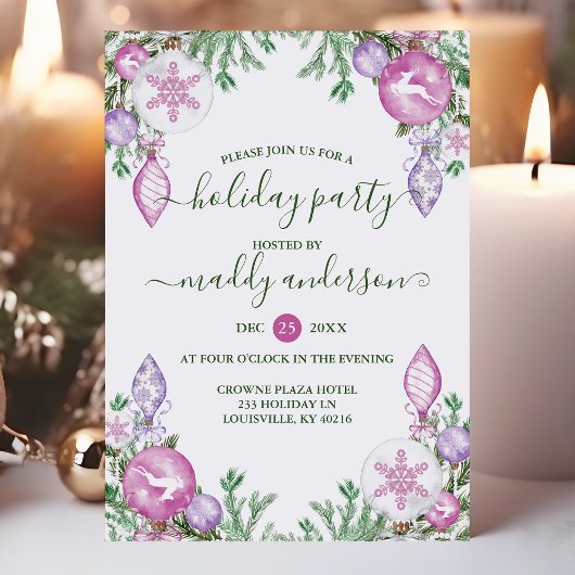 Moderne kerstfeestroze Paarse Waterverf Feestdagenkaart