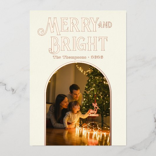 Moderne Kerstfoto in Ivoor & Roségoud Folie Feestdagenkaart (Voorkant)