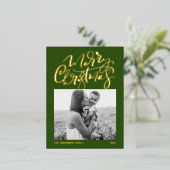 Moderne kerstfoto met kalligrafie folie feestdagen briefkaart (Staand Voorkant)