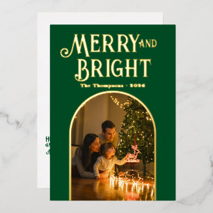 Moderne Kerstfoto met Smaragd en Goud Folie Feestdagenkaart