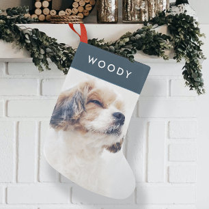 Moderne kerstfoto   Minimale Dog Photo Navy Blue Kleine Kerstsok