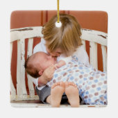 Moderne kerstfoto Silver Snowflake Keramisch Ornament (Achterkant)