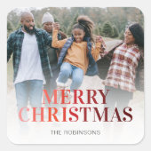 Moderne kerstfoto van Merry Vierkante Sticker (Voorkant)