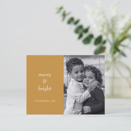 Moderne kerstfoto voor Merry & Bright Gold Feestdagenkaart (Staand voorkant)