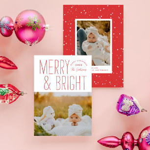 Moderne kerstfoto voor Merry & Bright Typographic Feestdagenkaart
