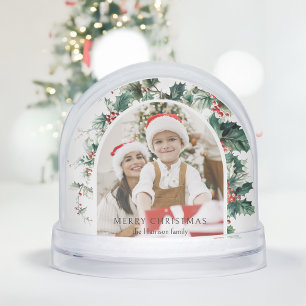 Moderne Kerstfotoboog met Holly Snow Wereldbol Sneeuwbol
