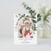 Moderne Kerstfotoboog w / Holly Feestdagenkaart (Staand voorkant)