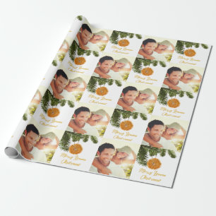 Moderne kerstfotopatroonplaat cadeaupapier