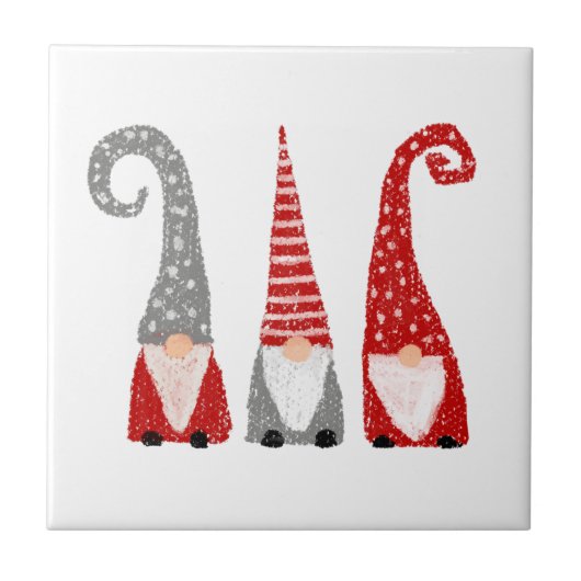 Moderne kerstgnomen Red Gray White Noords Tegeltje (Voorkant)