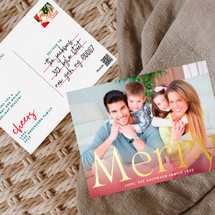 Moderne kerstgoudfoto folie feestdagen briefkaart