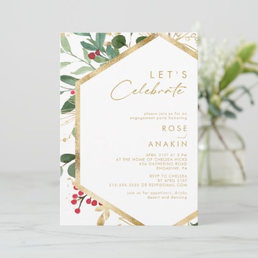 Moderne kerstgrenery | White Let's Celebrate Kaart (Staand voorkant)