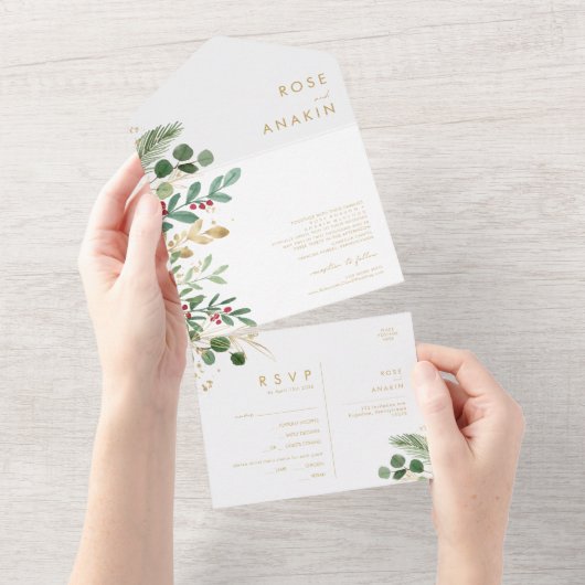 Moderne kerstgrenery | Witte zegels en verzenden All In One Uitnodiging (Afscheurbaar)