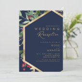 Moderne Kerstgroen Marineblauwe Trouwreceptie Kaart (Staand voorkant)