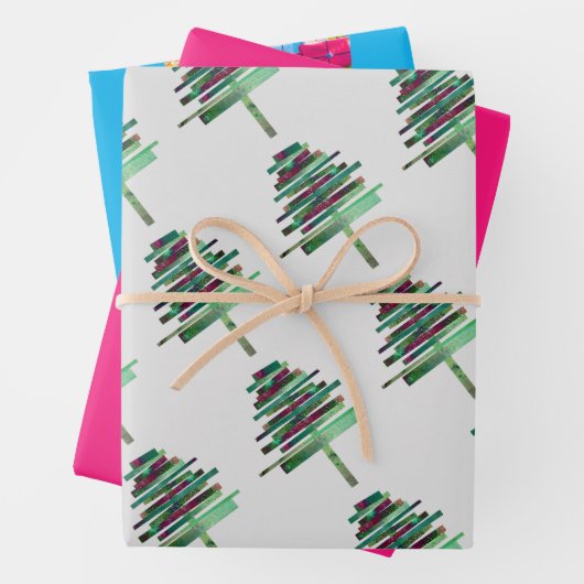 Moderne kerstgroen roze en blauw inpakpapier vel (In situ)