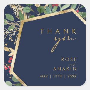 Moderne kerstgroene marine dank je huwelijk vierkante sticker