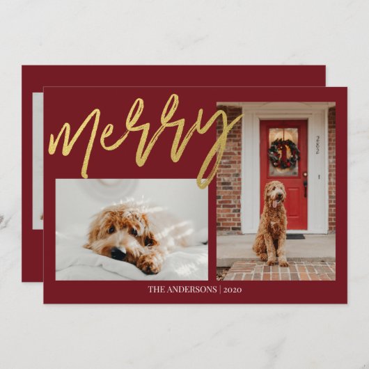 Moderne Kersthond Foto met Goud Feestdagenkaart (Voorkant / Achterkant)
