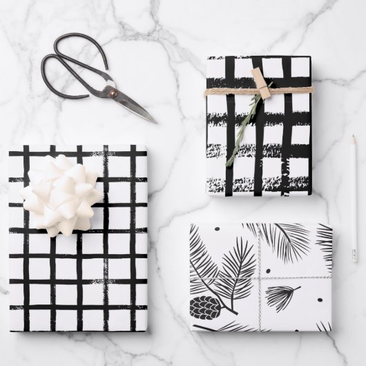 Moderne kerstinpakken voor zwarte en witte pensele inpakpapier vel (Voorkant)