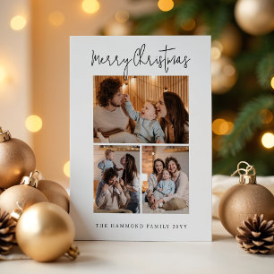 Moderne kerstkaart met 4 foto's voor het gezin