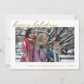 Moderne kerstkaart met 'Happy Holidays' familie fo (Voorkant)