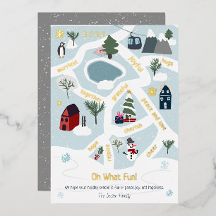 Moderne kerstkaart met illustraties folie feestdagenkaart