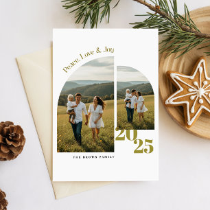 Moderne kerstkaart met twee familiefoto's voor de feestdagenkaart