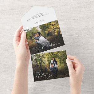 Moderne kerstkalligrafie foto all in one uitnodiging