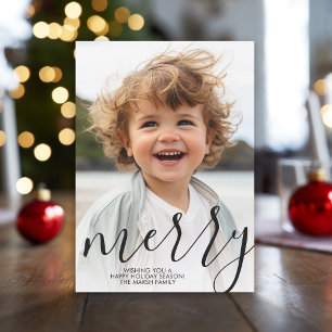 Moderne kerstkalligrafie foto zwart feestdagenkaart