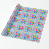 Moderne kerstkleurrijke blauwe en roze glitter cadeaupapier (Uitgerold)