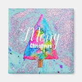 Moderne kerstkleurrijke blauwe en roze glitter magneet (Voorkant)