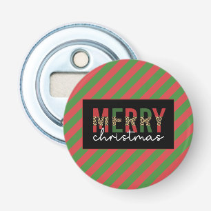 Moderne kerstluipaard afdrukken Rode groene strepe Button Flesopener
