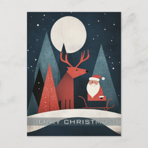 Moderne Kerstman en Eland Illustratie Briefkaart