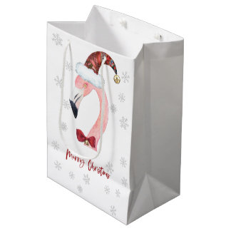 Moderne Kerstman Flamingo Sneeuwvlok Kerstmis Medium Cadeauzakje