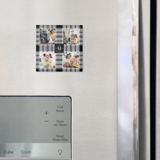 Moderne Kerstmis 4 Foto Collage Zwart & Wit Magneet (Insitu (Koelkast))