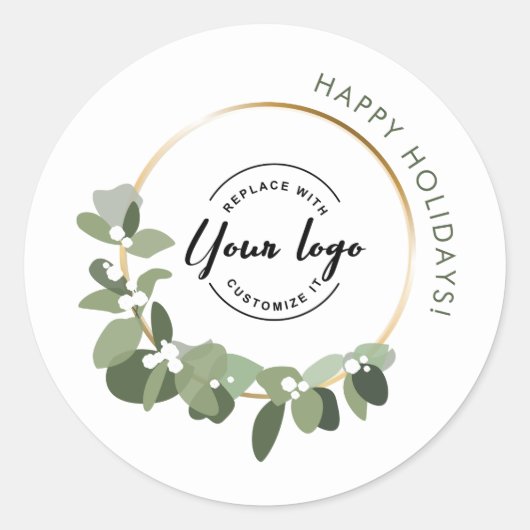 Moderne kerstmis, aangepaste logo Prettige feestda Ronde Sticker (Voorkant)