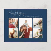 Moderne Kerstmis | Blue Script Five-Photo Feestdagenkaart (Voorkant)