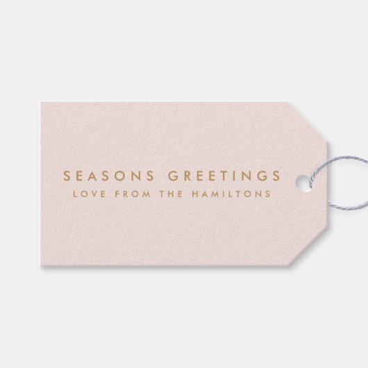 Moderne Kerstmis | Blush roze en Gold Minimal Cadeaulabel (Voorkant (Horizontaal))