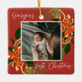 Moderne Kerstmis Botanisch | Eerste kerstfoto Keramisch Ornament (Voorkant)