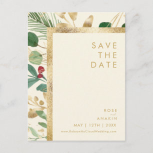 Moderne Kerstmis Cream Save The Date Ansichtkaar Uitnodiging Briefkaart