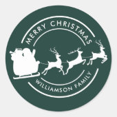 Moderne Kerstmis Familienaam Santa Green Custom Ronde Sticker (Voorkant)
