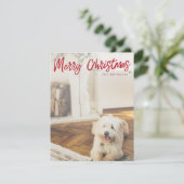 Moderne Kerstmis | Foto rood handgeschreven script Feestdagenkaart (Staand voorkant)