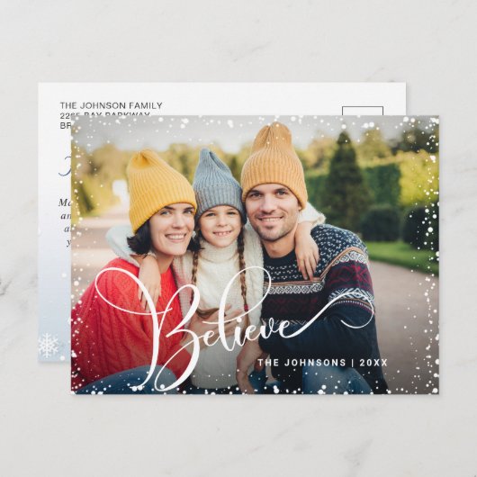Moderne Kerstmis geloven dat FOTO Greeting Feestdagenkaart (Voorkant / Achterkant)